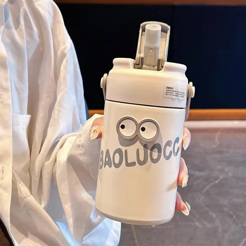 SINOTAO  -  Cute Thermos Bottle With Tea Filter 3D Sticker Vacuum Flask Stainless Steel Water Coffee Milk Travel Straw Cup 550/750ml Gift