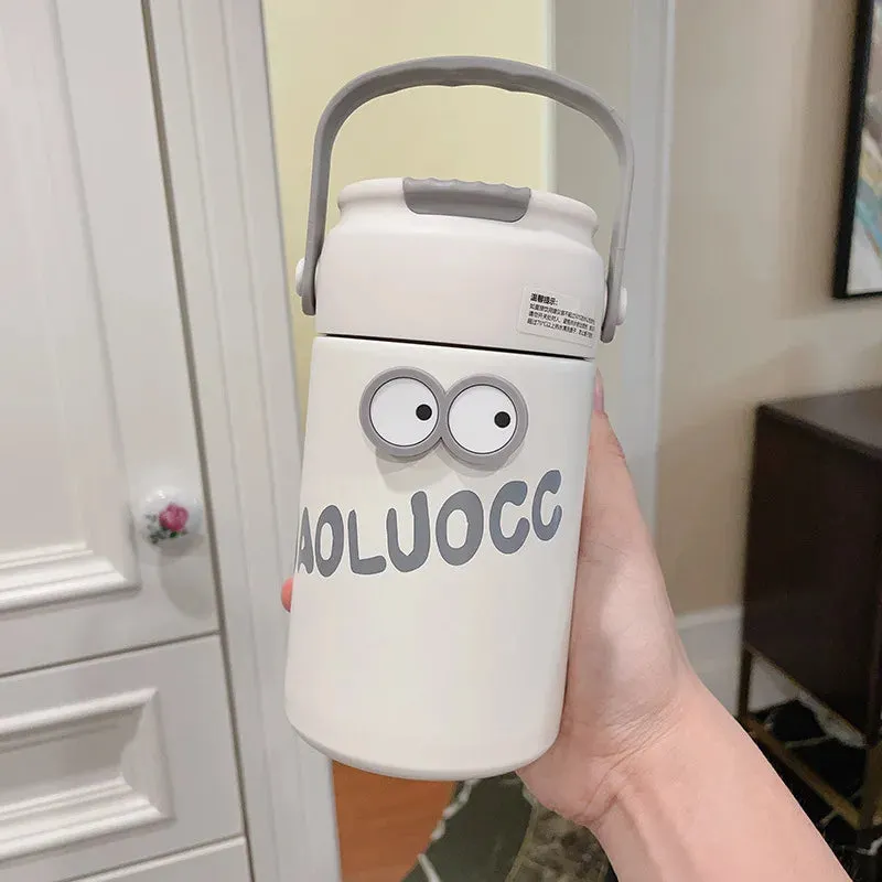 SINOTAO  -  Cute Thermos Bottle With Tea Filter 3D Sticker Vacuum Flask Stainless Steel Water Coffee Milk Travel Straw Cup 550/750ml Gift