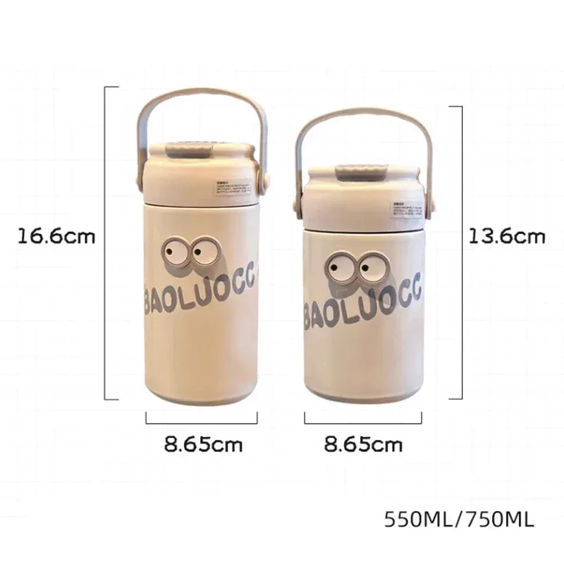 SINOTAO  -  Cute Thermos Bottle With Tea Filter 3D Sticker Vacuum Flask Stainless Steel Water Coffee Milk Travel Straw Cup 550/750ml Gift