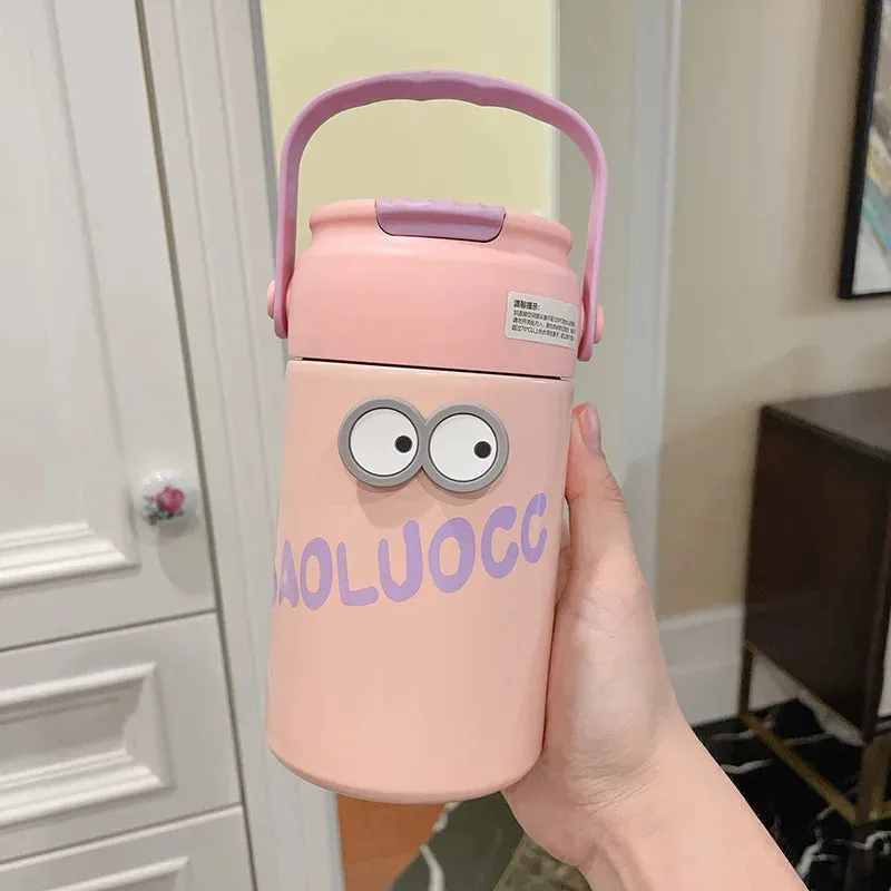 SINOTAO  -  Cute Thermos Bottle With Tea Filter 3D Sticker Vacuum Flask Stainless Steel Water Coffee Milk Travel Straw Cup 550/750ml Gift