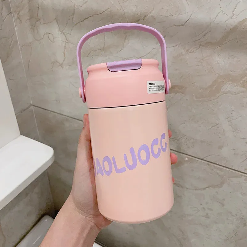 SINOTAO  -  Cute Thermos Bottle With Tea Filter 3D Sticker Vacuum Flask Stainless Steel Water Coffee Milk Travel Straw Cup 550/750ml Gift