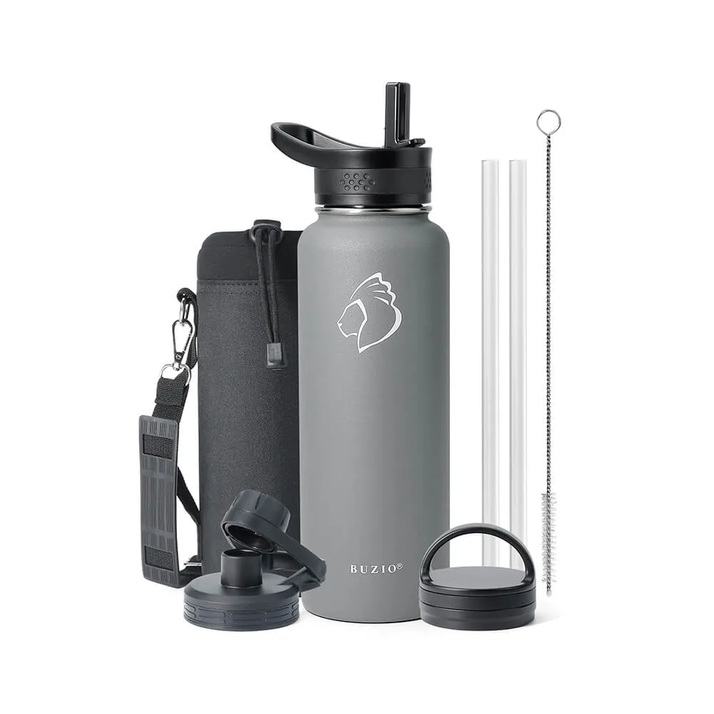 Stainless Steel Water Bottle with 3 Lids | 40oz | Graphite