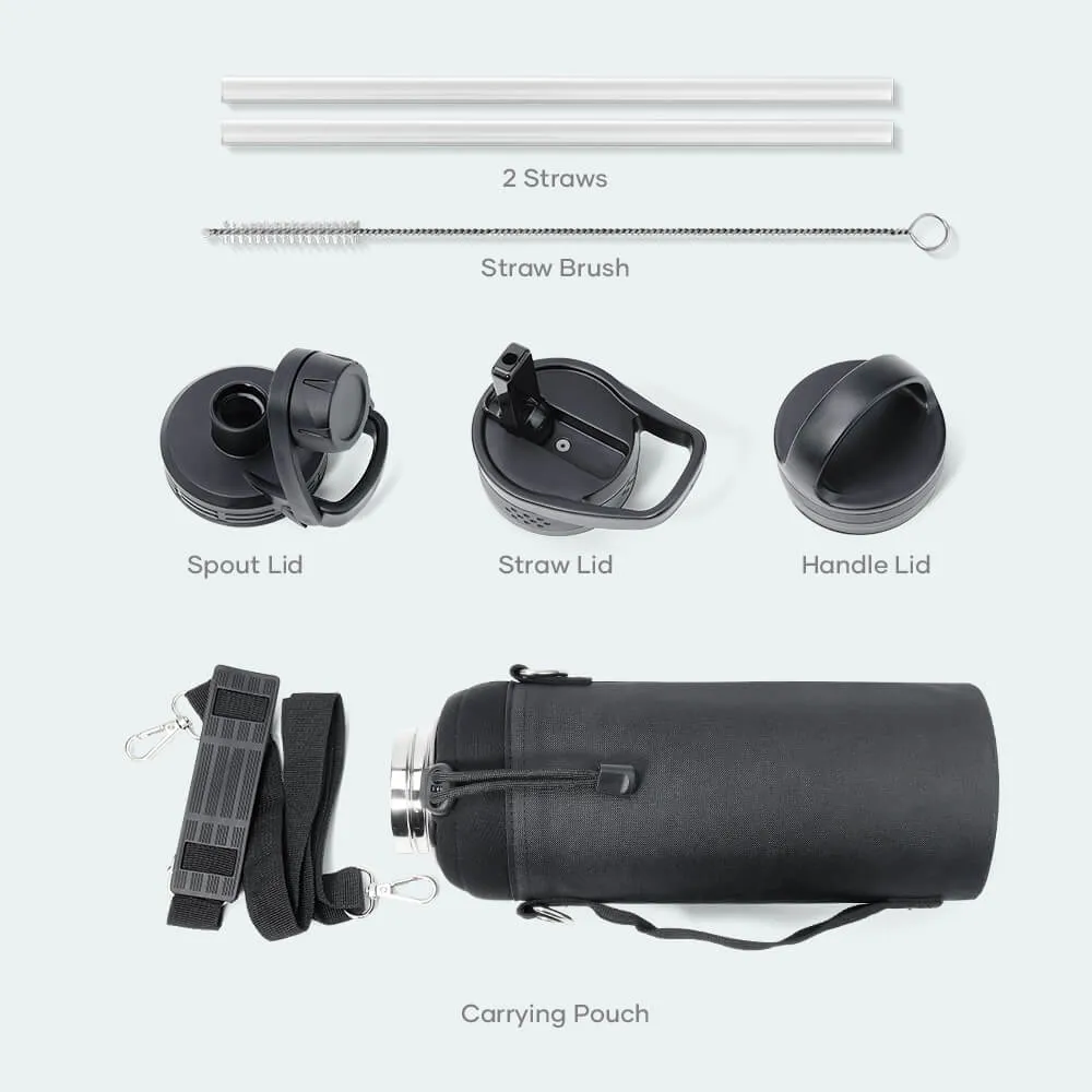 Stainless Steel Water Bottle with 3 Lids | 40oz | Graphite