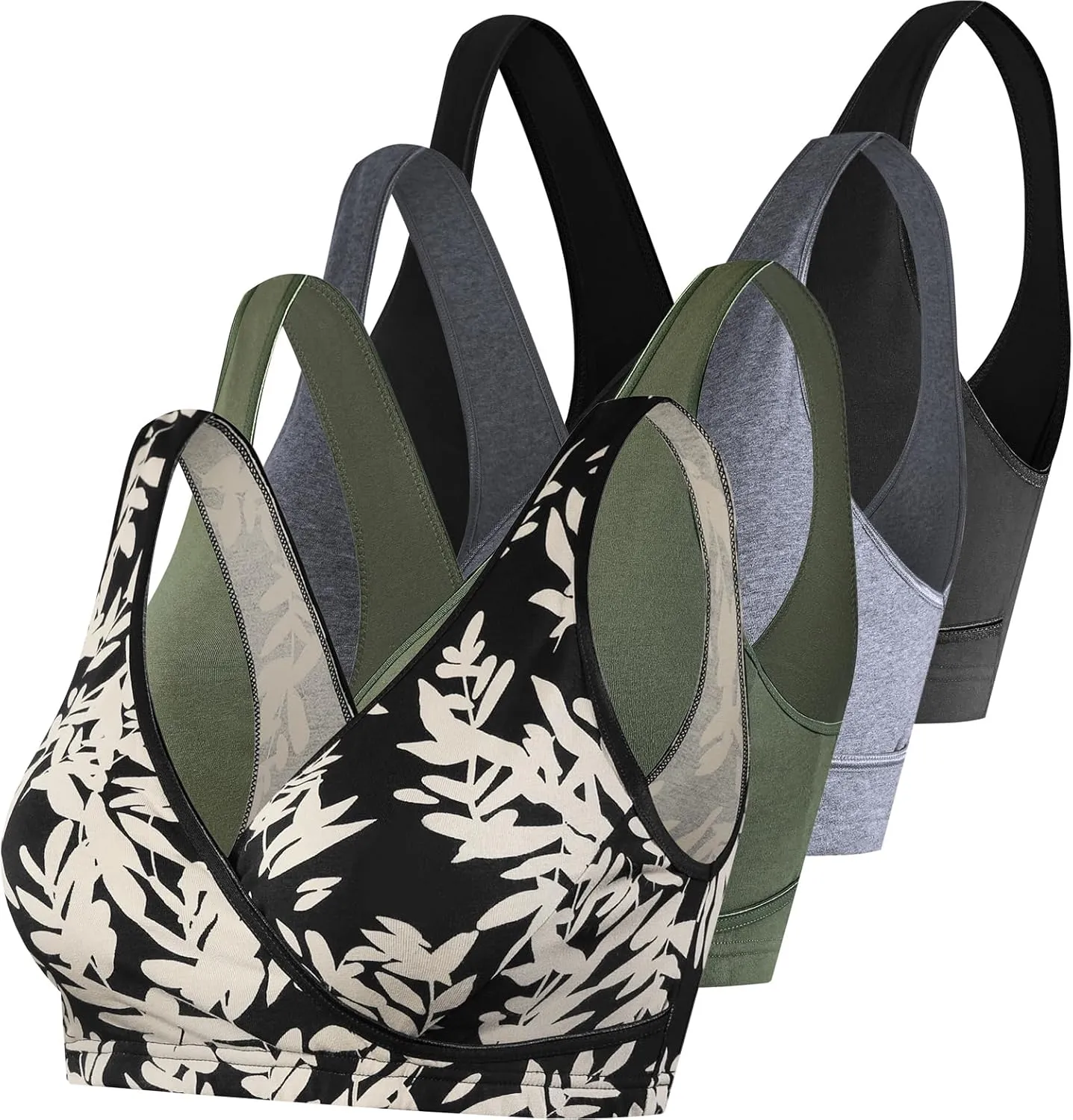 SUIEK 4 Pack Nursing Sleep Bra Maternity Bralette Breastfeeding Comfort Cotton Bras