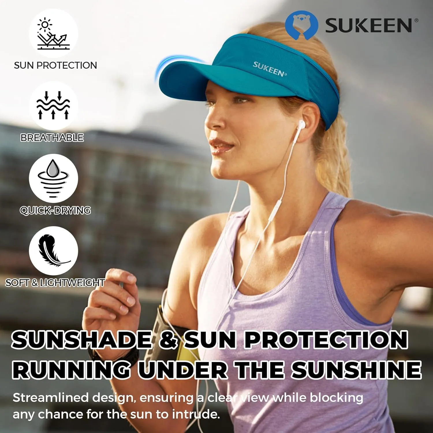 Sukeen Sports Sun Visor Men Women Lightweight Packable Cooling Stretchy Visor Hat for Running, Tennis, Golf