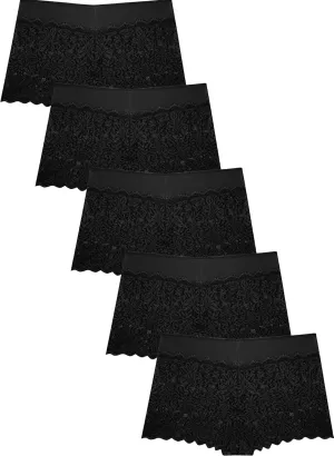 Womens Underwear Lace Boy Shorts Breathable Panties Stretch Cotton Waistband Underwear Women 5 Pack