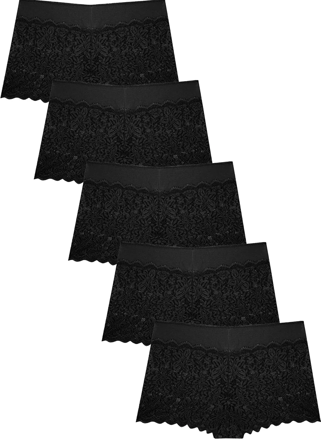 Womens Underwear Lace Boy Shorts Breathable Panties Stretch Cotton Waistband Underwear Women 5 Pack